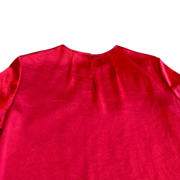 Theory Bold Red Satin Short Sleeve Blouse Shirt Top Crew Neck Classic Size Small - Picture 8 of 11